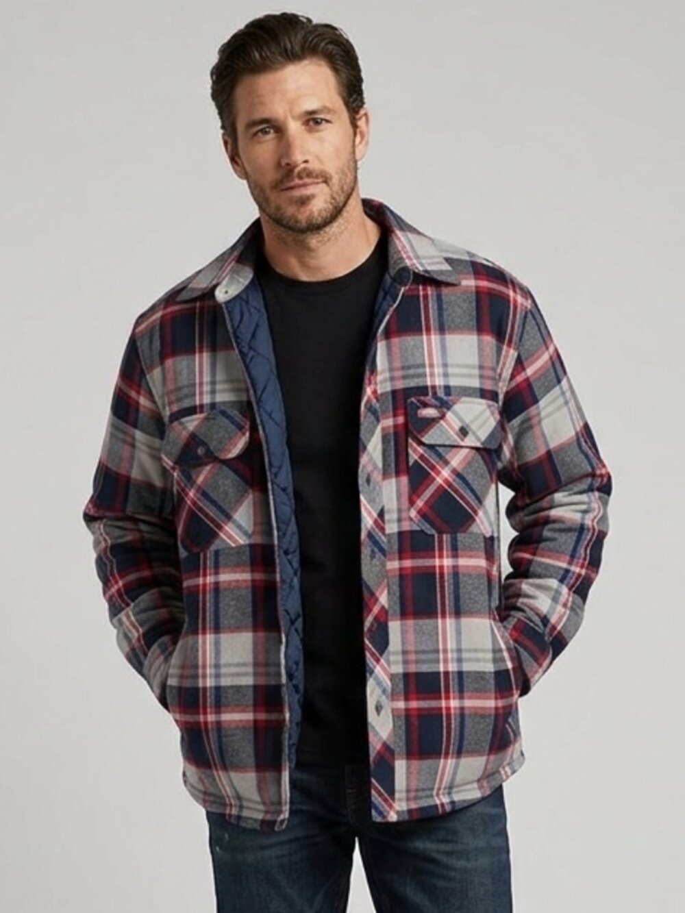 Dickies Plaid Quilted Shirt Jacket Shacket - Picture 1 of 6